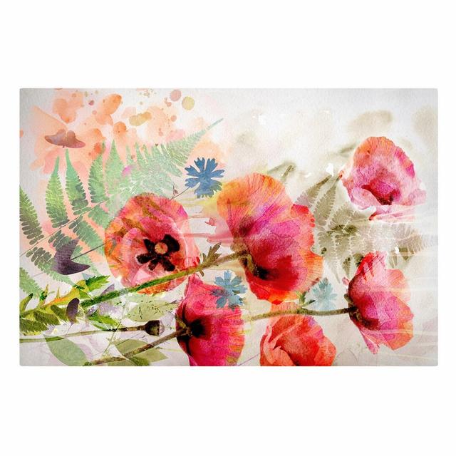 Watercolor Poppy Flowers Art Print on Canvas Rosalind Wheeler Frame Option: 60cm H x 90cm W on Productcaster.