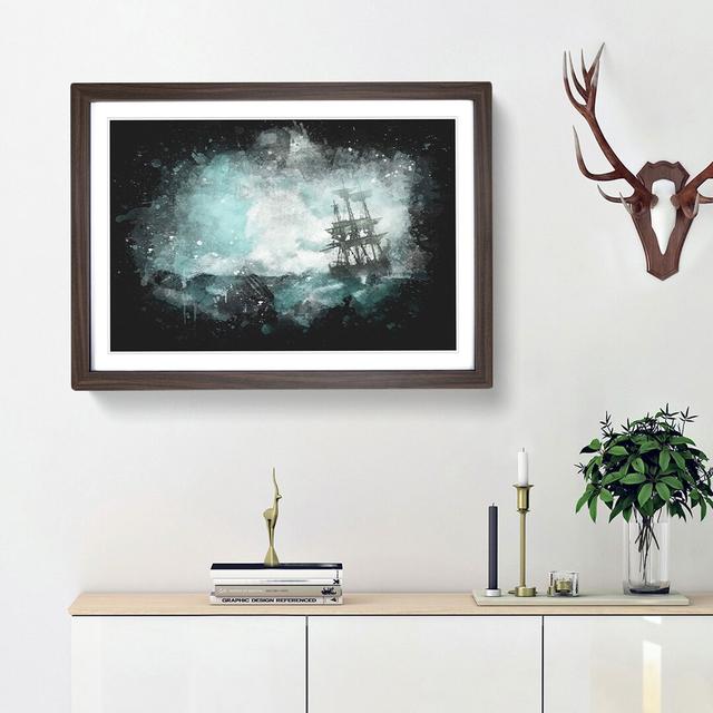 Pirate Ship Sailing Upon A Stormy Sea Paint Splash - Picture Frame Graphic Art Print East Urban Home Frame Option: Walnut Framed, Size: 45cm H x 63cm on Productcaster.