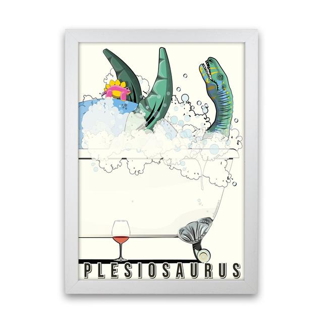 'Swimming Dino' - Graphic Art Print on Paper Happy Larry Frame Option: White Framed, Size: 60cm H x 42cm W x 3cm D on Productcaster.