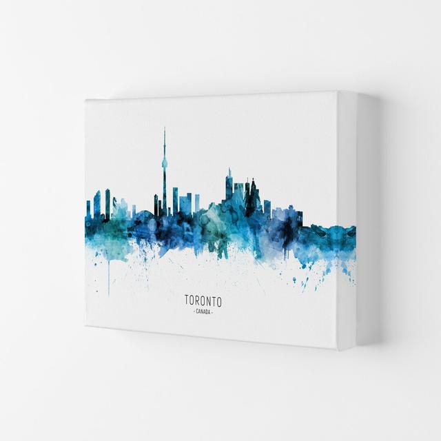 Toronto Canada Skyline Blue City Name by Michael Tompsett - Print Ebern Designs Format: Wrapped Canvas, Size: 59.4cm H x 84cm W x 4cm D on Productcaster.