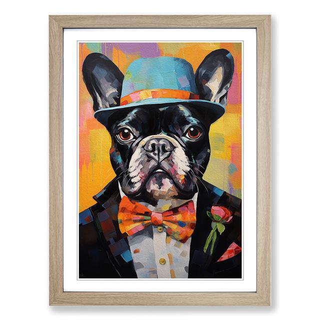 French Bulldog Dadaism No.2 Happy Larry Frame Colour: Oak, Size: 46cm H x 34cm W x 2cm D on Productcaster.