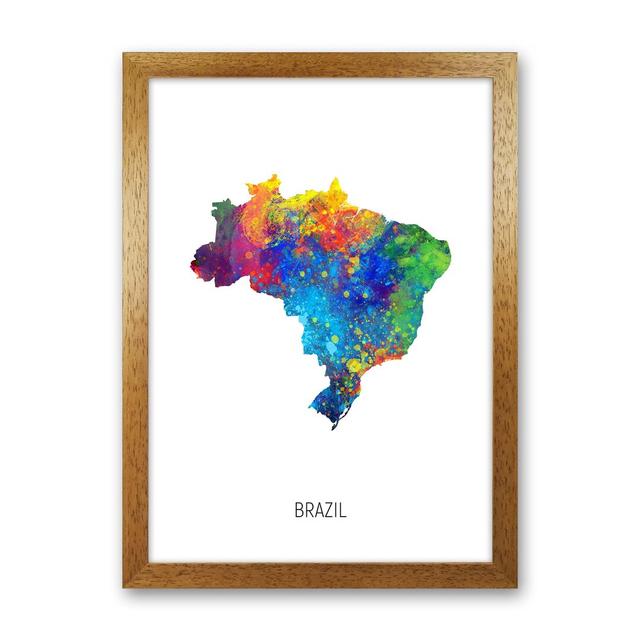 Brazil Watercolour Map by Michael Tompsett - Graphic Art Latitude Run Format: Brown Framed, Size: 34cm H x 25cm W x 3cm D on Productcaster.