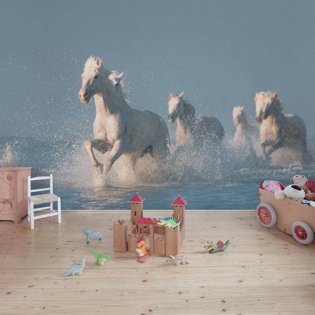 Herd of White Horses Semi-Gloss Wallpaper Roll East Urban Home Size: 3.84m x 255cm, Material quality: Standard (110g/m²) on Productcaster.