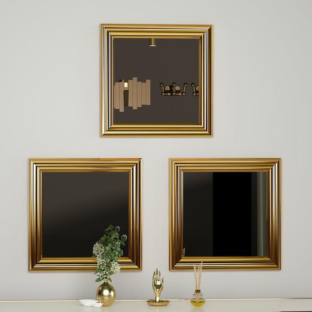 Maximus Plastic Framed Wall Mounted Accent Mirror in Gold (Set of 3) ClassicLiving on Productcaster.