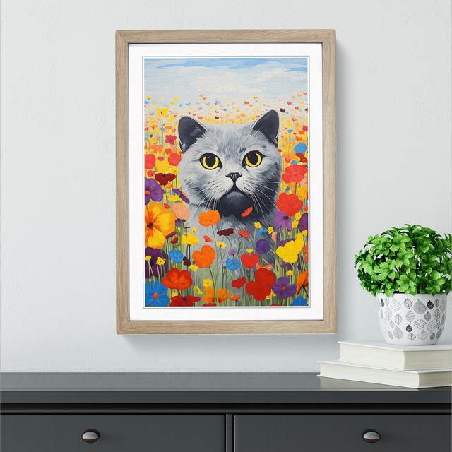 Cat Colour Field No.2 - Print Marlow Home Co. Format: Oak Framed, Size: 34cm H x 25cm W x 2cm D on Productcaster.