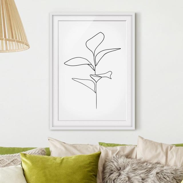 Line Art Plant Leaves Black White - Picture Frame Drawing Rosalind Wheeler Size: 40cm H x 30cm W x 2cm D, Frame Option: White on Productcaster.