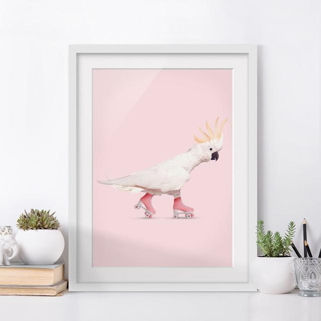 Picture With Frame - Jonas Loose - Cockatoo With Roller Skates - Portrait 4:3 - B Happy Larry Frame Option: White Framed, Size: 70cm H x 50cm W x 2cm on Productcaster.