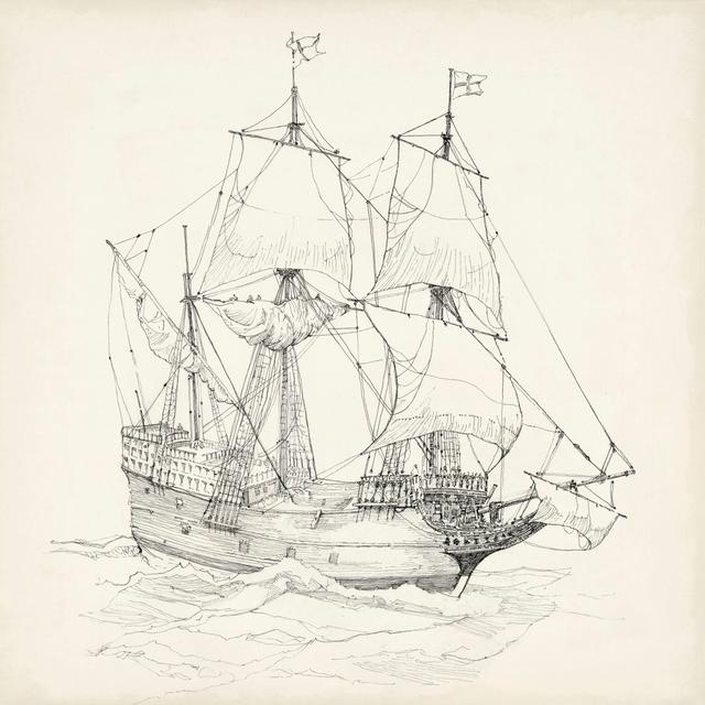 Antique Ship Sketch IV by Richard Foust - Wrapped Canvas Drawing Longshore Tides Size: 30cm H x 30cm W on Productcaster.