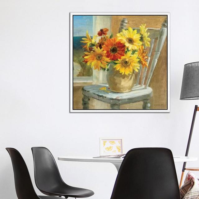 Sunflowers By The Sea Crop by Danhui Nai - Painting on Canvas 17 Stories Size: 93.98cm H x 93.98cm W x 3.81cm D, Format: White Framed on Productcaster.