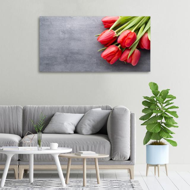 Red Tulips - Print Ebern Designs Size: 70cm H x 100cm W x 4cm D, Format: Glass on Productcaster.