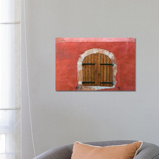 France, Provence, Roussillon. Wooden Shutters In Red Wall. by Jaynes Gallery - Wrapped Canvas Gallery-Wrapped Canvas Giclée ClassicLiving Size: 45.72c on Productcaster.