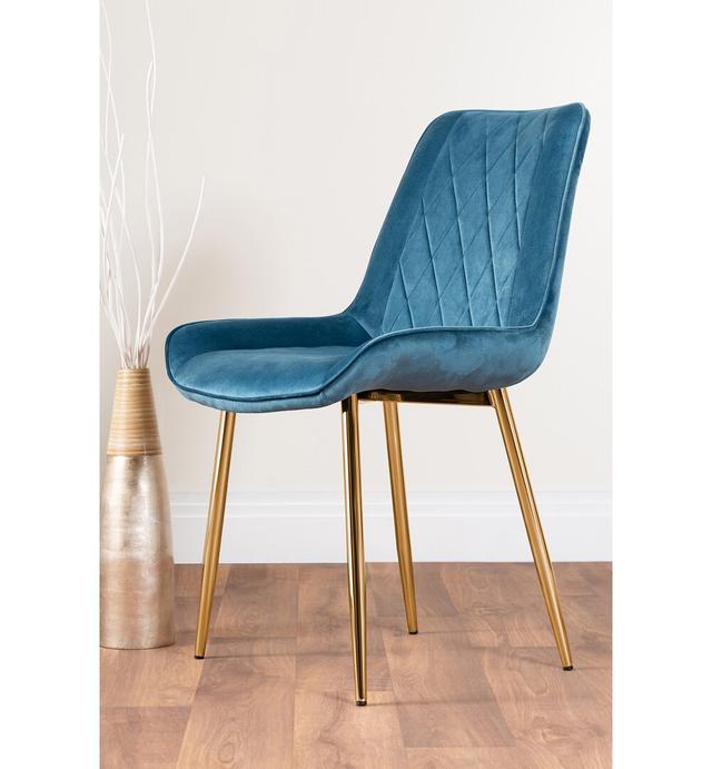 Palermo Velvet Modern Dining Chairs with Tapered Metal Legs & Quilted Diamond Stitching (Set of 2) Canora Grey Leg Colour: Gold, Upholstery Colour: Bl on Productcaster.