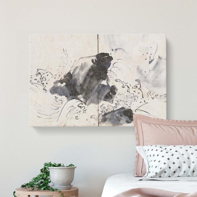 Rock and Waves by Maruyama Okyo - Wrapped Canvas Painting Print East Urban Home Size: 50cm H x 76cm W x 3cm D on Productcaster.