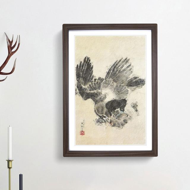 Eagle Attacking a Monkey by Kawanabe Kyosai - Picture Frame Painting Print East Urban Home Size: 65cm H x 48cm W x 2cm D, Frame Option: Walnut Framed on Productcaster.