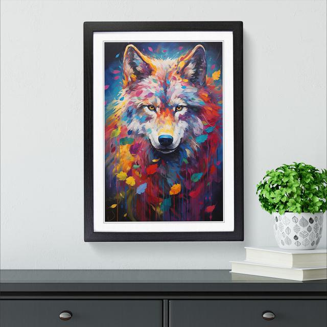 Wolf Impressionism No.2 - Single Picture Frame Print on Wood Big Box Art Size: 64cm H x 46cm W x 2cm D, Frame Colour: Black on Productcaster.