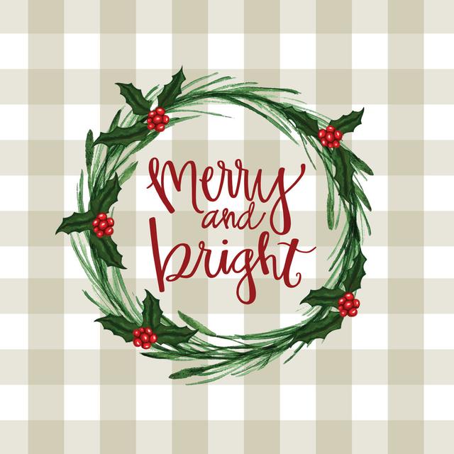 Merry And Bright Wreath - Wrapped Canvas Typography The Seasonal Aisle Size: 122cm H x 122cm W x 3.8cm D on Productcaster.