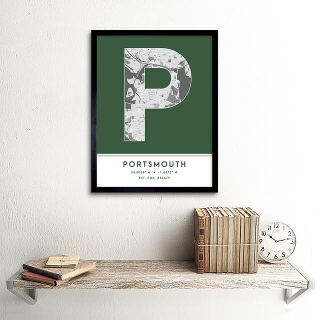 Portsmouth England United Kingdom City Map Green - Single Picture Frame Typography Wee Blue Coo on Productcaster.