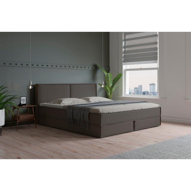 Echtes Boxspringbett Ladona mit Kaltschaum Topper, mit Kunstleder bezogen ModernMoments Farbe: Quarzgrau, Matratzenhärte: H4 - ab etwa 100 kg, Größe: on Productcaster.