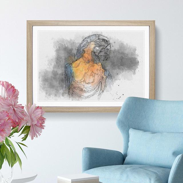 Blue and Yellow Macaw Parrot in Abstract - Picture Frame Drawing Print East Urban Home Frame Option: Oak Framed, Size: 36cm H x 48cm W x 2cm D on Productcaster.