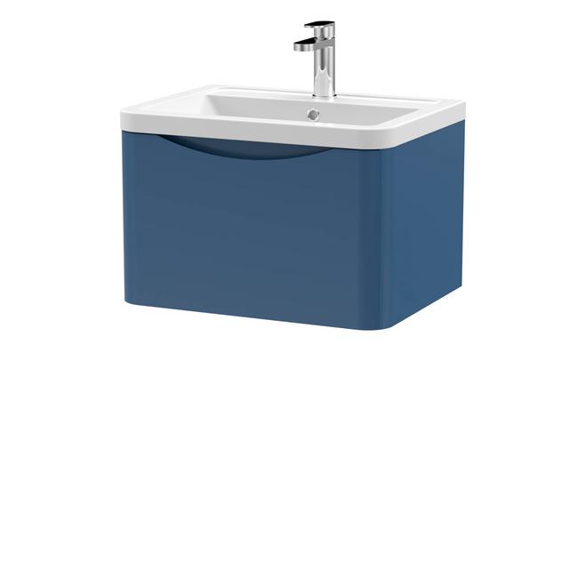 Lunar 600mm Single Bathroom Vanity with Integrated Vitreous China Basin Nuie Vanity Unit Colour: Satin Blue on Productcaster.