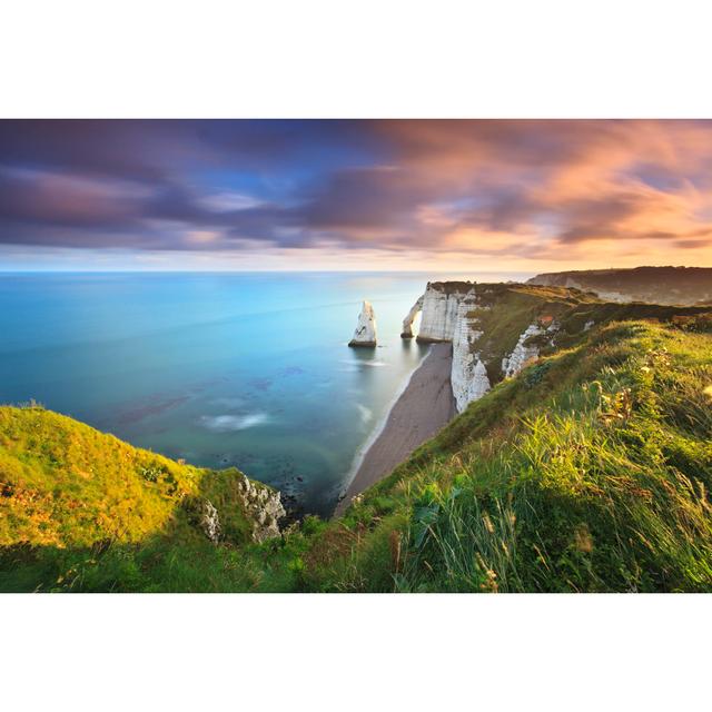 Sunrise Over Etretat by Outcast85 - Wrapped Canvas Print Union Rustic Size: 81cm H x 122cm W x 3.8cm D on Productcaster.