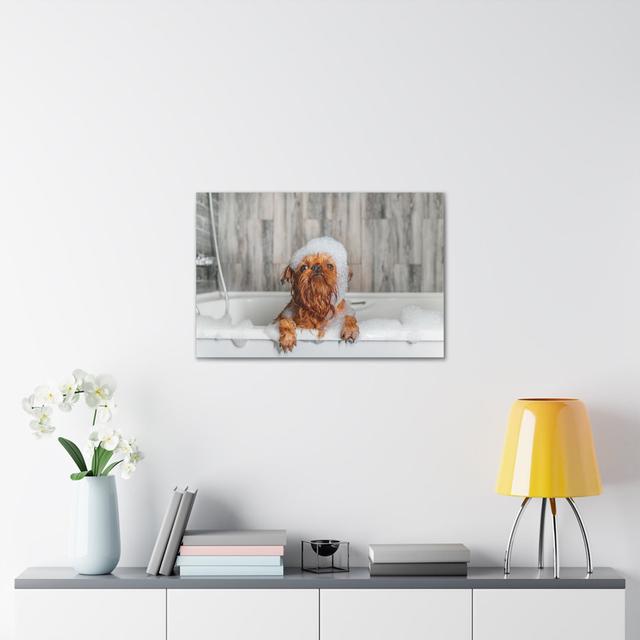 Cute Little Griffon Bathee Canvas Wall Art Happy Larry on Productcaster.