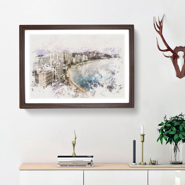 Dusk View Of Waikiki Beach - Picture Frame Painting Print East Urban Home Frame Option: Walnut Framed, Size: 24cm H x 33cm W x 2cm D on Productcaster.