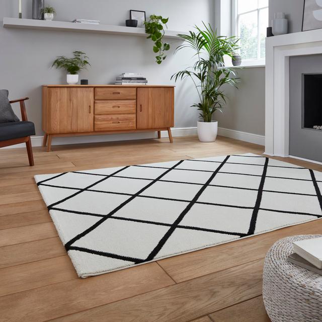 Brooklyn area rug Machine Woven Rectangle Cream/Black Ebern Designs Rug Size: Rectangle 120 x 170cm on Productcaster.