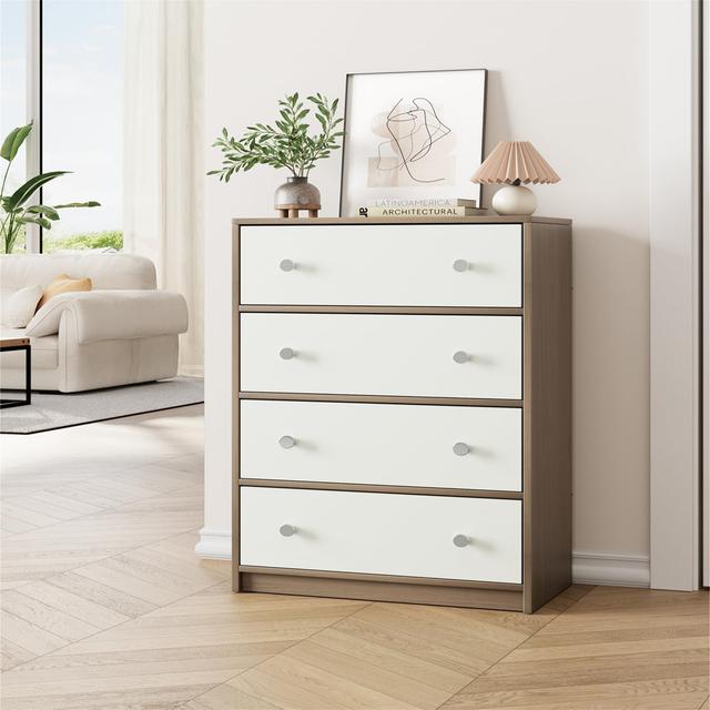 Chest Of Drawers, 4 Drawers, White/Light Wood Effect Latitude Run on Productcaster.