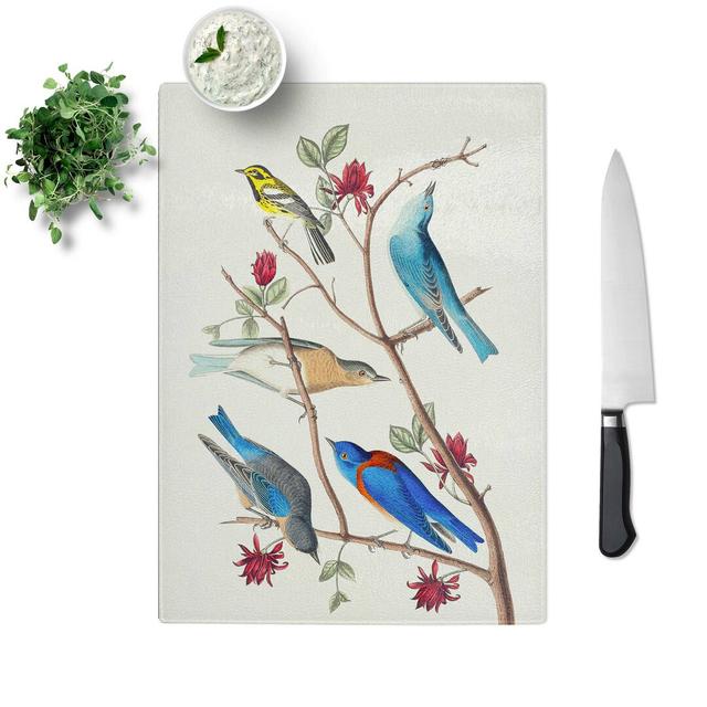 Tempered Glass Warbler Bird & Blue-Birds by John James Audubon Cutting Board East Urban Home Size: 28.5 cm W x 39 cm L on Productcaster.