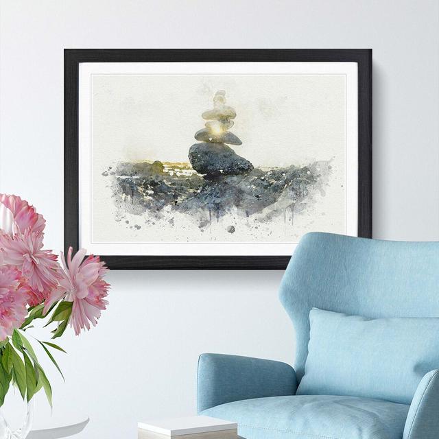 Rock Cairns with Sunlight in Abstract - Picture Frame Graphic Art Print East Urban Home Frame Option: Black, Size: 60cm H x 91cm W x 2cm D on Productcaster.