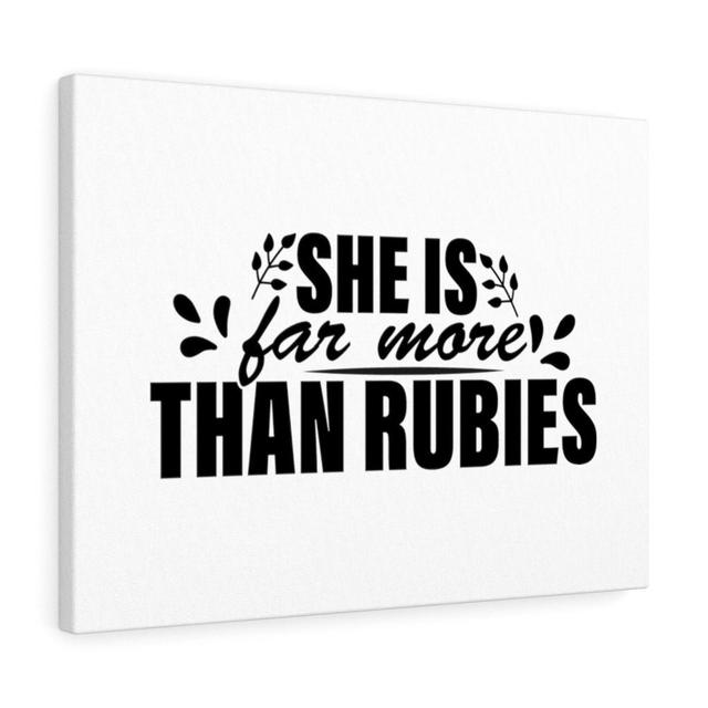 She Is Far More than Rubies - Wrapped Canvas Typography Blue Elephant Size: 30cm H x 41cm W on Productcaster.