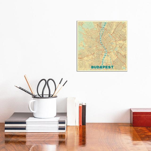 Budapest Retro Urban Blueprint Map by Hubert Roguski - Wrapped Canvas Graphic Art Borough Wharf Size: 30.4cm H x 30.4cm W x 1.9cm D on Productcaster.