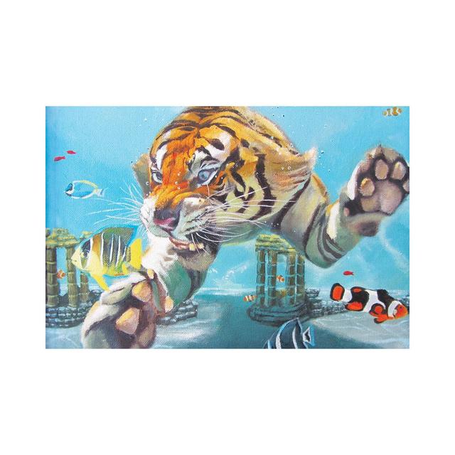 Tiger Swimming by Katharine Alecse - Wrapped Canvas Gallery-Wrapped Canvas Giclée Latitude Vive Size: 20.32cm H x 30.48cm W x 1.905cm D on Productcaster.