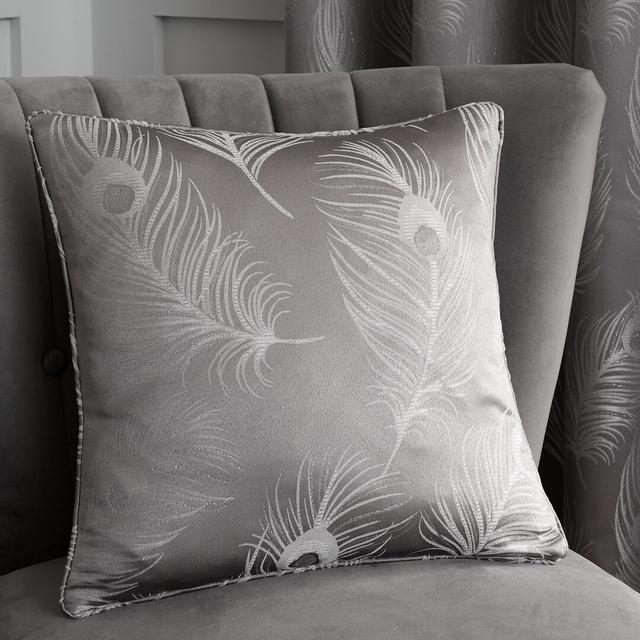 Feather Damask Square Throw Cushion Curtina Colour: Silver on Productcaster.