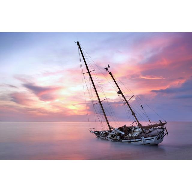 Siobhan Boat Wreck at Sunset - Wrapped Canvas Photograph Breakwater Bay Size: 61cm H x 91cm W x 3.8cm D on Productcaster.