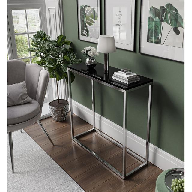 Burmaster Console Table Zipcode Design Size: 80cm H x 80cm W x 30cm D, Table Top Colour: Black, Table Base Colour: Silver on Productcaster.