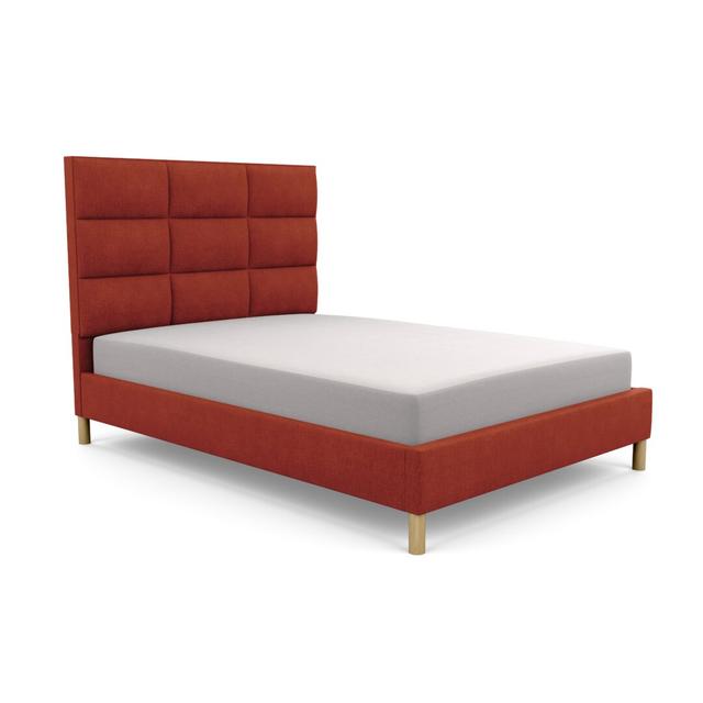 Premium Broughton Upholstered Bed Frame Brayden Studio Size: Small Single (2'6), Upholstery Material: Linen, Upholstery Colour: Orange on Productcaster.