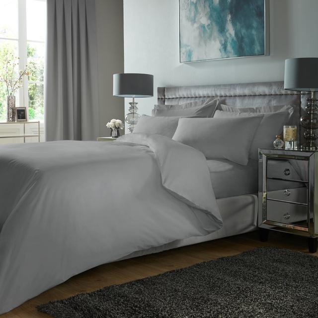 400 Thread Count 100% Cotton Satin Fitted Sheet Symple Stuff Size: Double (4'6), Colour: Grey on Productcaster.