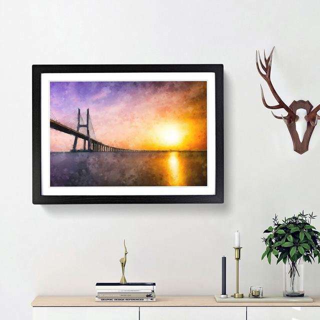 Vasco Da Gama Bridge in Portugal - Picture Frame Graphic Art Print East Urban Home Size: 45cm H x 63cm W x 2cm D, Frame Option: Black Framed on Productcaster.