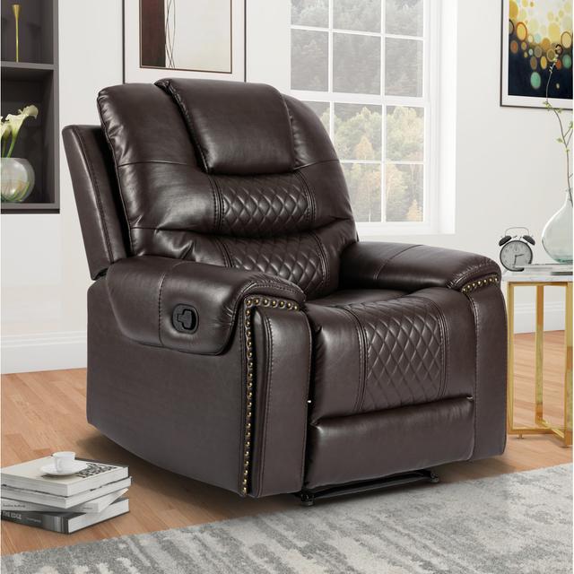 Hasad 102cm Wide Manual Standard Recliner Recliner ClassicLiving Upholstery Colour: Brown on Productcaster.