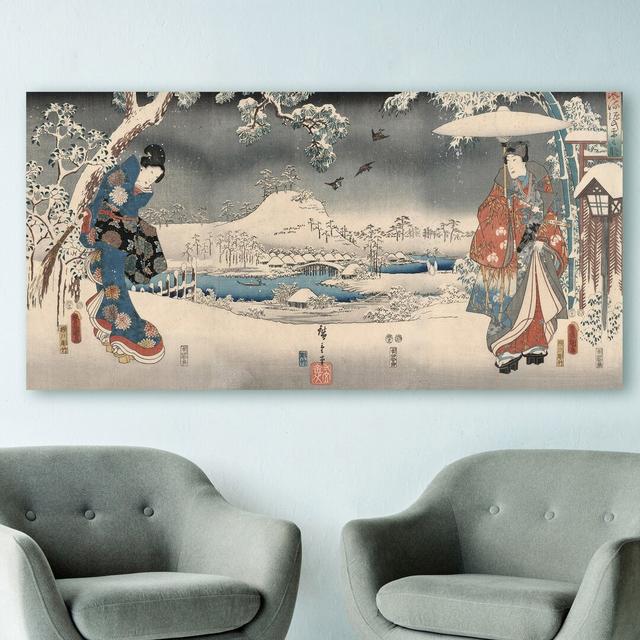 Snowy Landscape With A Woman And A Man, 1853 by Ando Hiroshige - Wrapped Canvas Painting Rosalind Wheeler Size: 35cm H x 70cm W x 4cm D on Productcaster.