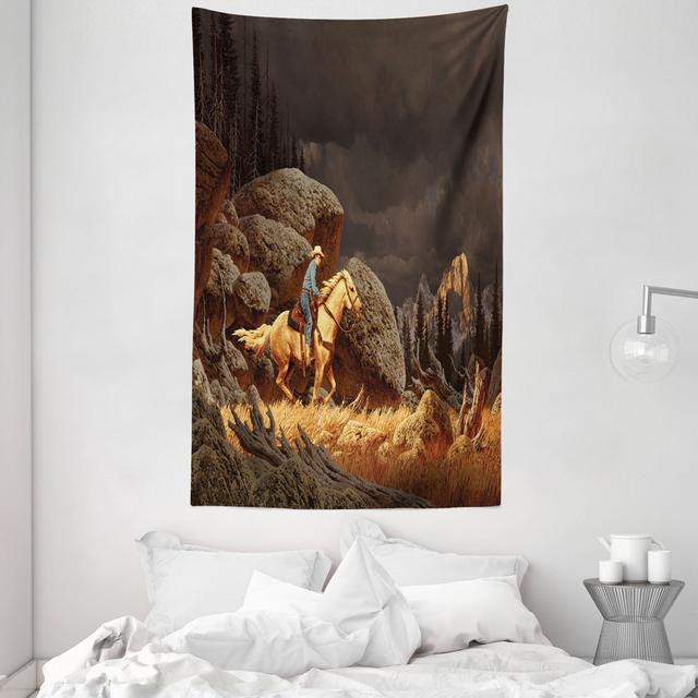 Tapestry, Cowboy Riding Horse, Earth Yellow Grey East Urban Home Maße: 230 cm H x 140 cm B on Productcaster.