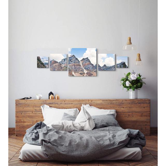 5-tlg. Leinwandbilder-Set Kanadische Rocky Mountains spiegeln sich im Fluss East Urban Home on Productcaster.