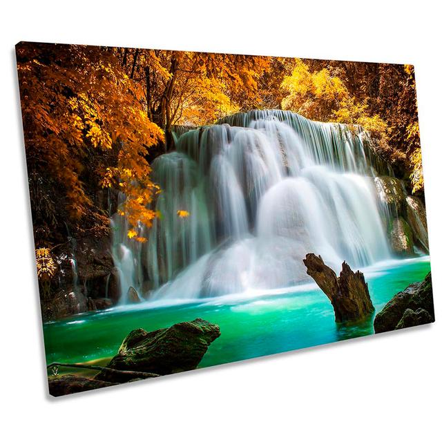 Tropical Forest Waterfall - Wrapped Canvas Print Union Rustic Size: 61cm H x 91.4cm W x 4cm D on Productcaster.