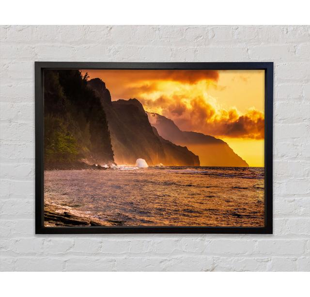 Cliff Sunset Crashing Ocean Highland Dunes Size: 100cm H x 141.4cm W x 3.3cm D, Format: Light Grey Framed Canvas on Productcaster.