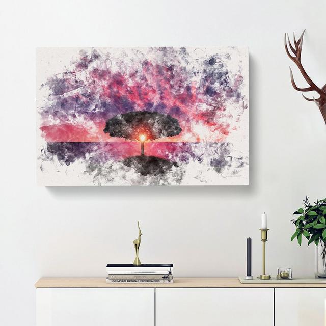 Lone Tree Beneath a Purple Sunset Watercolour - Wrapped Canvas Graphic Art Print East Urban Home Size: 50cm H x 76cm W x 3cm D on Productcaster.