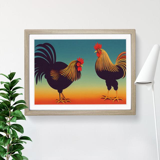 The Two Roosters - Picture Frame Graphic Art Brambly Cottage Size: 25cm H x 34cm W x 2cm D, Frame Colour: Oak Framed on Productcaster.