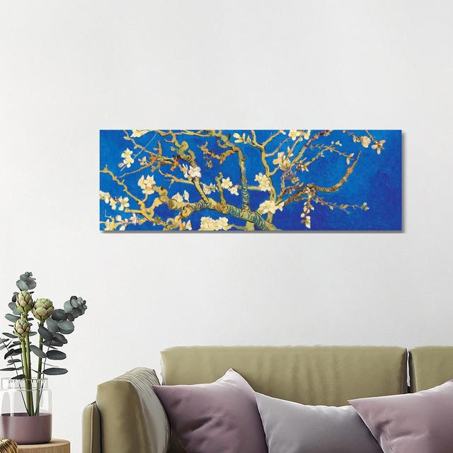 'Almond Blossom on Royal Blue' by Vincent Van Gogh - Floater Frame Panoramic Painting Print on Canvas Rosalind Wheeler Size: 40.64cm H x 121.92cm W x on Productcaster.