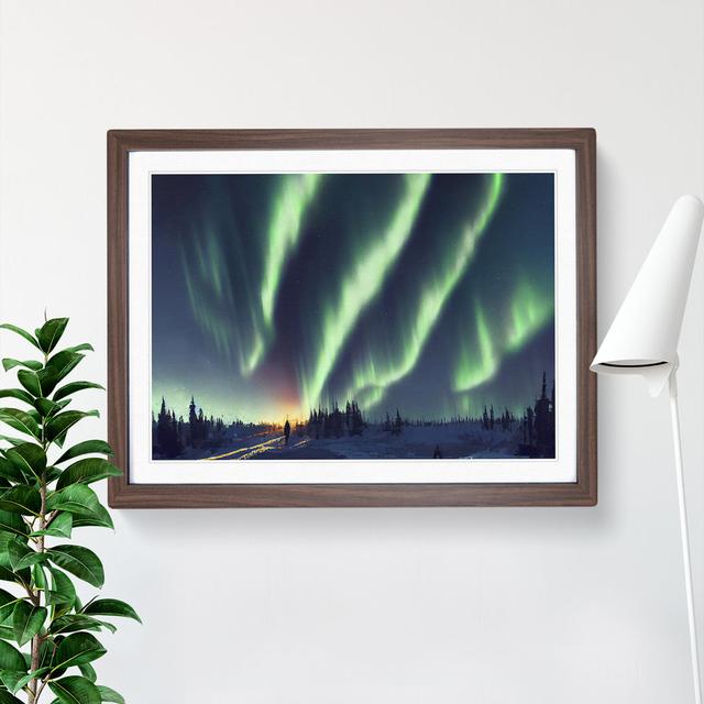 Glorious Northern Lights - Picture Frame Graphic Art 17 Stories Size: 25cm H x 34cm W x 2cm D, Frame Colour: Walnut on Productcaster.